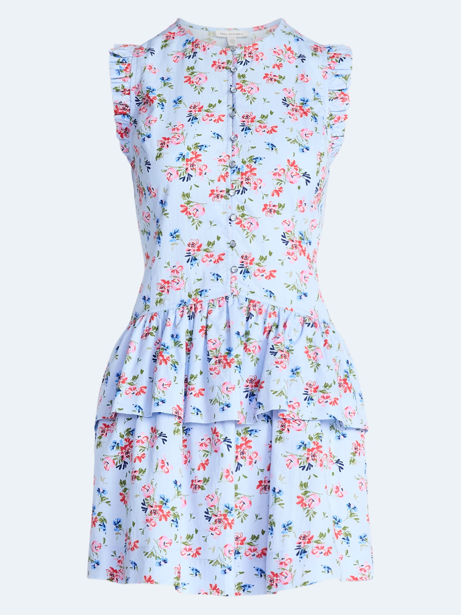 Free Assembly Women's Button Front Cotton Mini Dress with Flutter Sleeves, Sizes XS-XXL