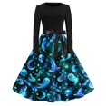 thumbnail image 2 of Halloween Dresses for Women Candy Hepburn Crew Neck Fashion Swing Dress Bone Cocktail Long Sleeve Spooky Dresses with Belt S, 2 of 6