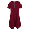 thumbnail image 6 of Cagogo Women's Casual Loose Short Sleeve Petite Dresses Under $5 Summer Spring Zip Up V Neck Cold Shoulder Flowy Midi Swing Tshirt Dresses Going Out White Cocktail Dresses, 6 of 7