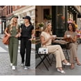 thumbnail image 4 of Cueply Two Piece Sets for Women Summer Casual Vacation Outfits Cap Sleeve Wide Leg Long Pants Lounge Sets, 4 of 8
