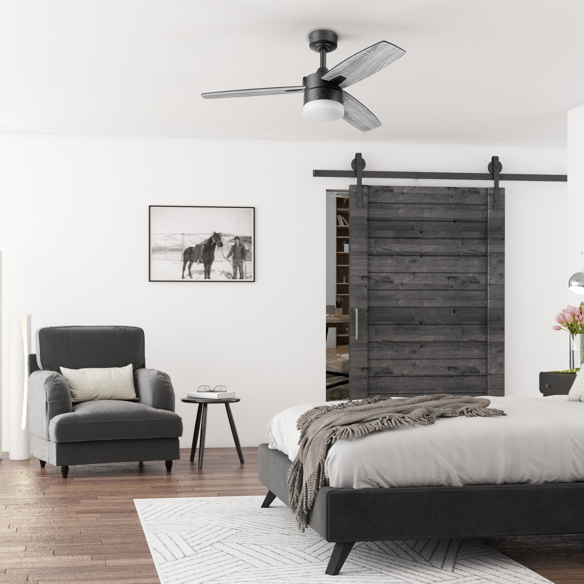 Honeywell Conifer 42" Black Modern Outdoor Ceiling Fan with Light and Remote Control, Reversible Motor