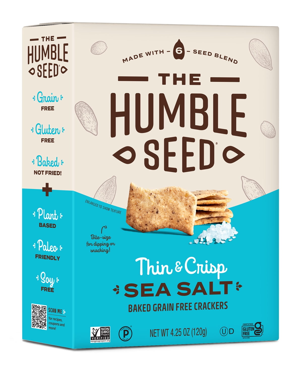 The Humble Seed, Grain & Gluten Free Crackers, Sea Salt, 4.25 oz (Pack Of 6), Tasty Snacks