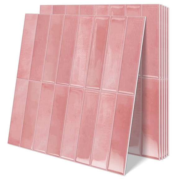 10 Sheets Upgraded Thicker Design Subway Tile Peel and Stick Backsplash,12"x12" Self Adhesive Wall Tiles Stick on Back Splash for Kitchen,Bathroom,Camper(Pink)