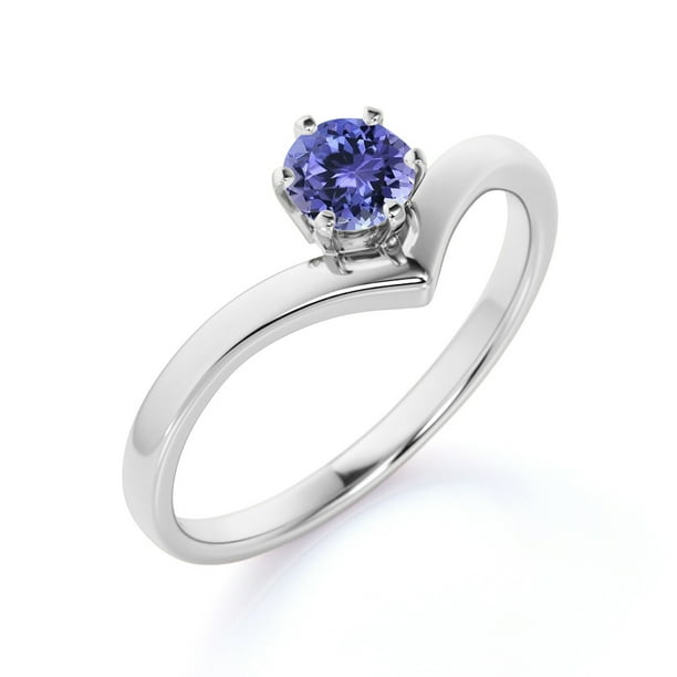 Jeenmata 1 Ct Round Real Aaa Purple Tanzanite Ring December Birthstone Solitaire Engagement Ring 18k White Gold Over Silver Walmart Com Walmart Com