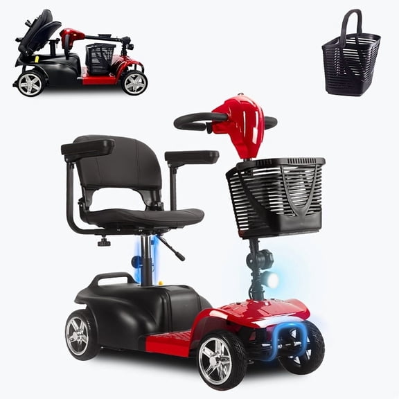 4-Wheel Mobility Scooter for Seniors,Foldable Powered Mobile Wheelchair for Car Trunks ,42"x37"x19",110lbs, Red