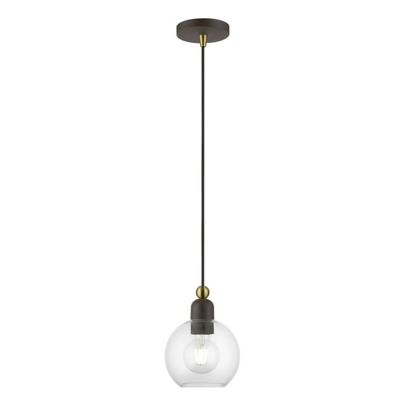 48971-07 Livex Lighting Downtown - 1 Light Sphere Mini Pendant In Industrial Style-14.5 Inches Tall and 6.5 Inches Wide-Bronze/Antique Brass Finish