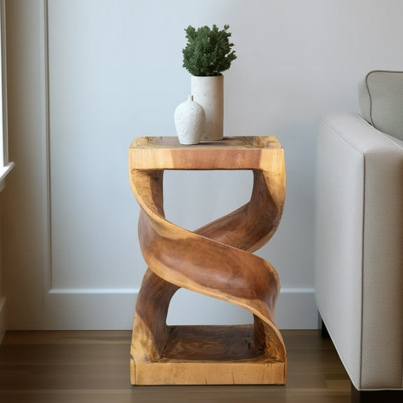 Sagebrook Home's Neutral Modern Twisted 18" Suar Wood Side Accent Table - 12" x 12" x 18"