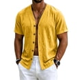 thumbnail image 2 of Men's Short Sleeve Linen Button Down Shirts Collarless V-Neck Untucked Casual Summer Old Money Tops, M, 2 of 8