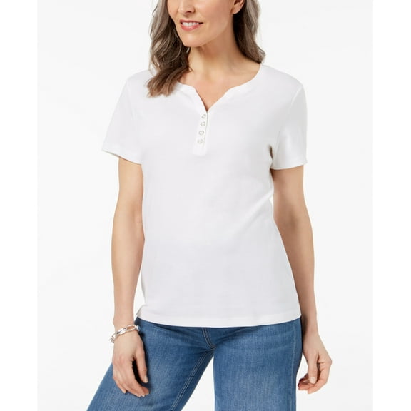 Karen Scott Henley T-Shirt Bright White S