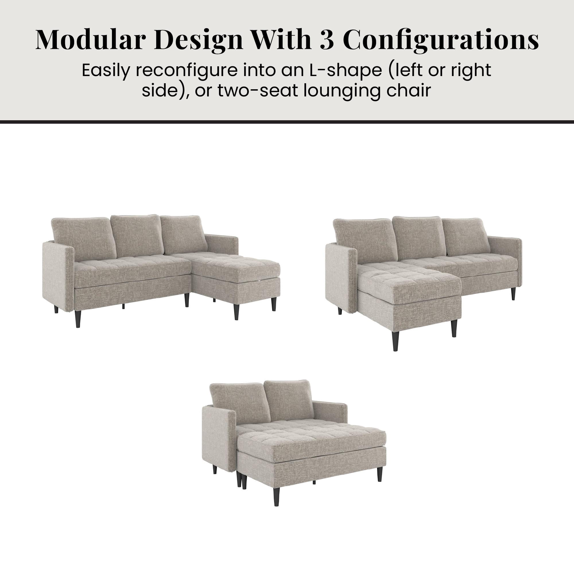 DHP Xandor Modular Sectional Sofa with Storage Chaise, Gray Linen