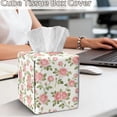thumbnail image 4 of COEQINE PU Leather Tissue Box Cover Snap Closure Square Table Dryer Sheet Dispenser Universal Size for Vanity Countertop Nightstand Dining Table, Pink Rose Floral, 4 of 7