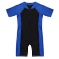 thumbnail image 3 of YONGHS Kids Boys One Piece Swimsuit Short Sleeve Rash Guard Zipper Bathing Suit Swimwear Blue&Black 6, 3 of 7