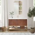 thumbnail image 3 of Mahon 48G" Bath Vanity in N. American Deep Walnut with White Grain Stone &Mirror, 3 of 16