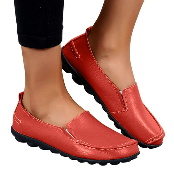 Vedolay Loafers For Women Women's Shoes Slip-on Non-Slip Soft Walk Loafers,Red 8