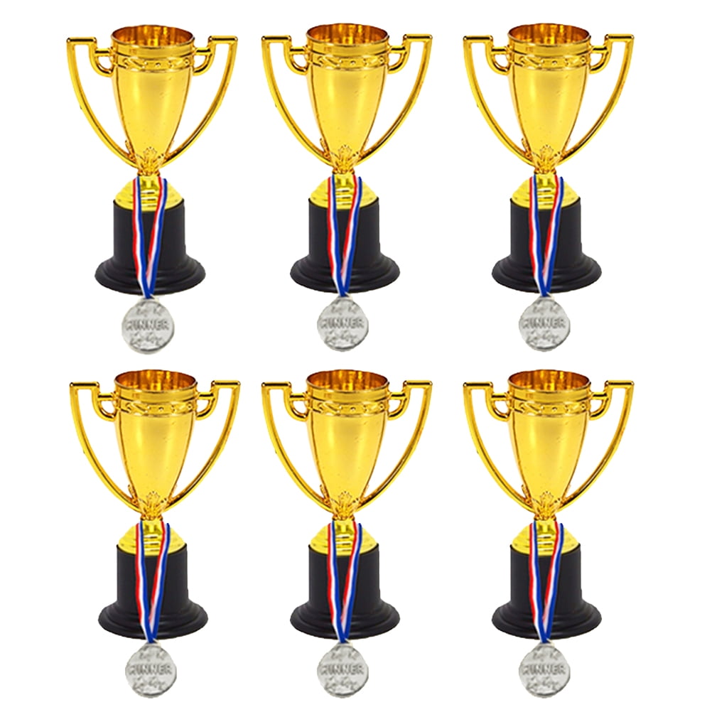 Hemoton 12pcs Mini Plastic Gold Cups Trophy and Award Medals Prizes