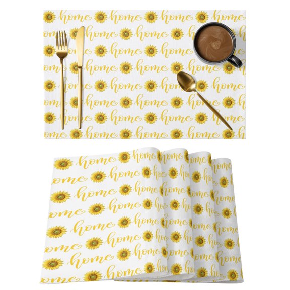 Home Text Placemats Set of 1 Rustic Minimalist Yellow Repeating Sunflower Floral Heat Insulation Washable Place Mats, Non-Slip Table Mats for Dining Table Party Kitchen Decor, 13x19 Inch