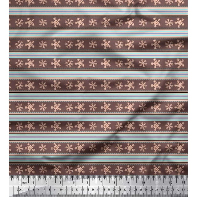 Soimoi Poly Georgette Fabric Stripe & Snowflake Artistic Print Sewing Fabric Yard 52 Inch Wide