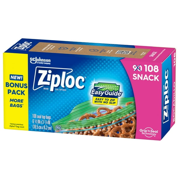Bolsas Ziploc Snack para almacenar alimentos, 108 unidades, Grip 'N Seal