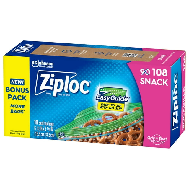 Bolsas Ziploc Snack para almacenar alimentos, 108 unidades, Grip 'N Seal