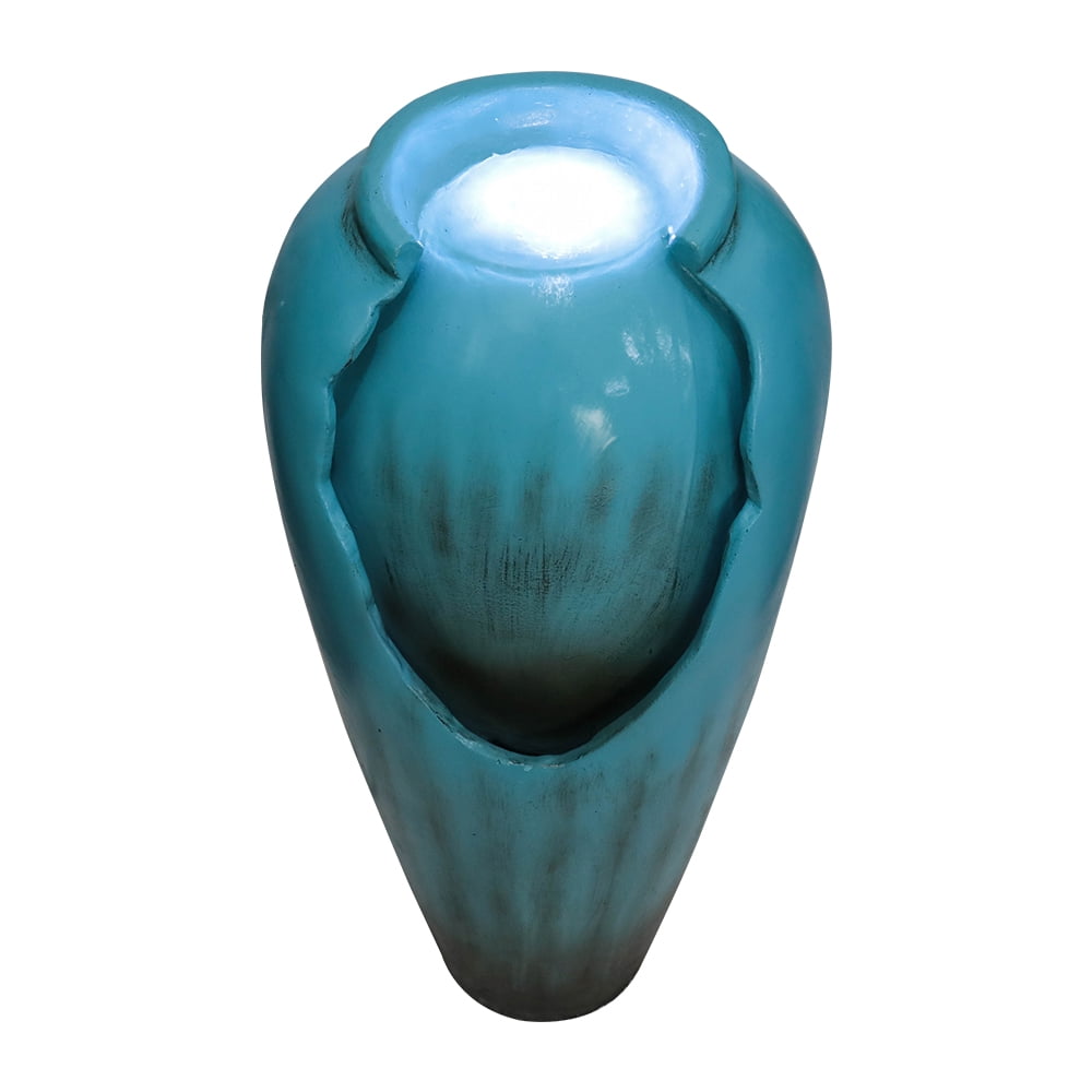 Outdoor Concrete Vase Water Fountain Patio Garden Water Feature with LED Light and Submersible Pump for Home, Office Garden, Yard Art Decor