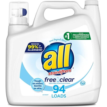 all Liquid Laundry Detergent Free Clear for Sensitive Skin, 141 Ounce, 94 Loads