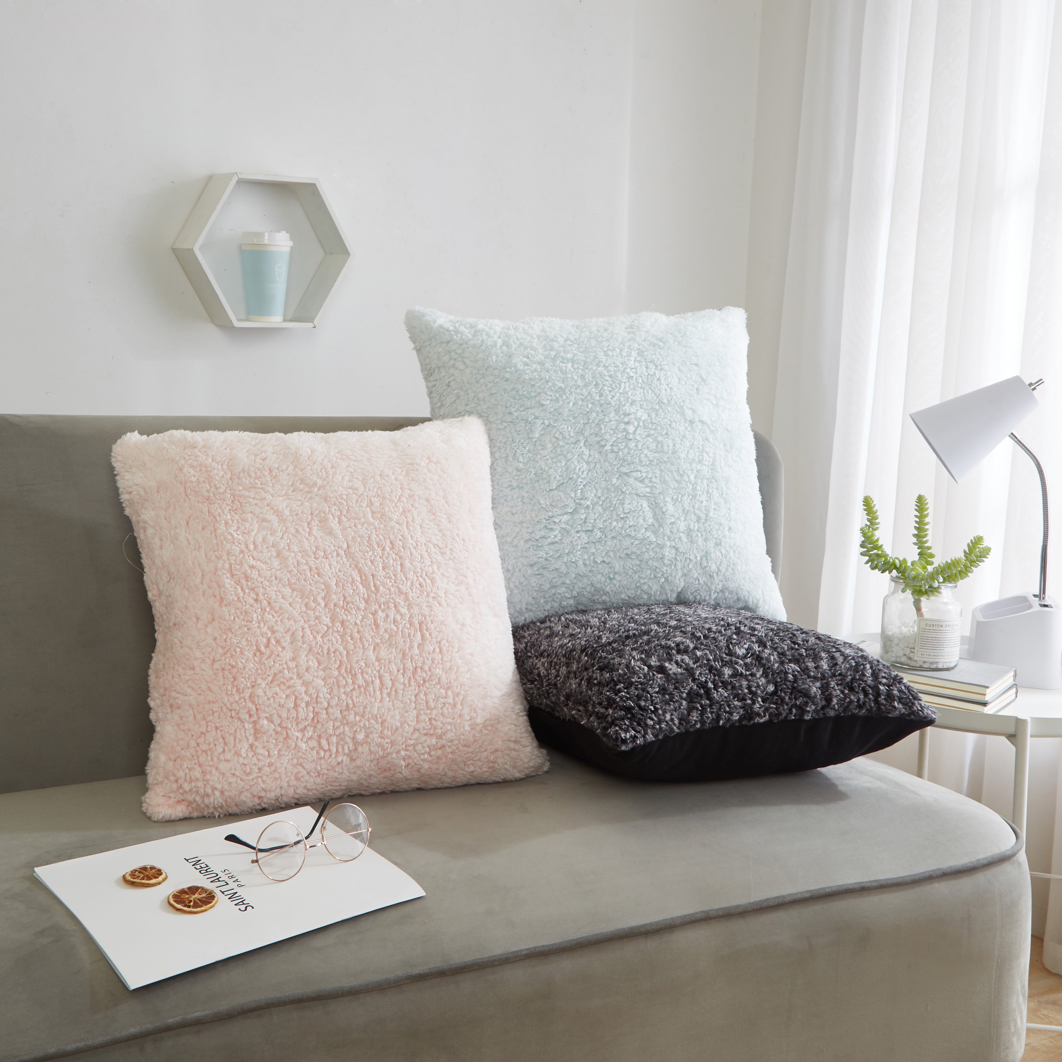 Urban Shop Sherpa Decorative Pillow, Sherpa, Square, 18'' x 18'', Black