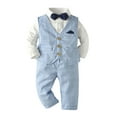thumbnail image 4 of Odeerbi Baby Boys Clothes Toddler Outfit Newborn Clothes Autumn Winter 2025 Long Sleeve Suspender Trousers Set Sling Gentleman Clothes Formal Dress Suit Light Blue, 4 of 9