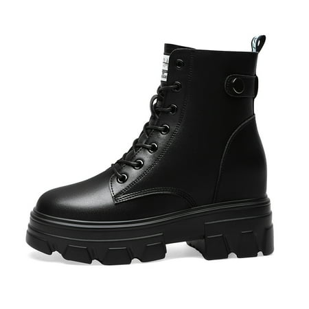 

Fashion Lace Up Zipper Ankle Boots Thick Sole Platform Round Toe Wedge Boots With Heel Hidden Women‘s Footwear