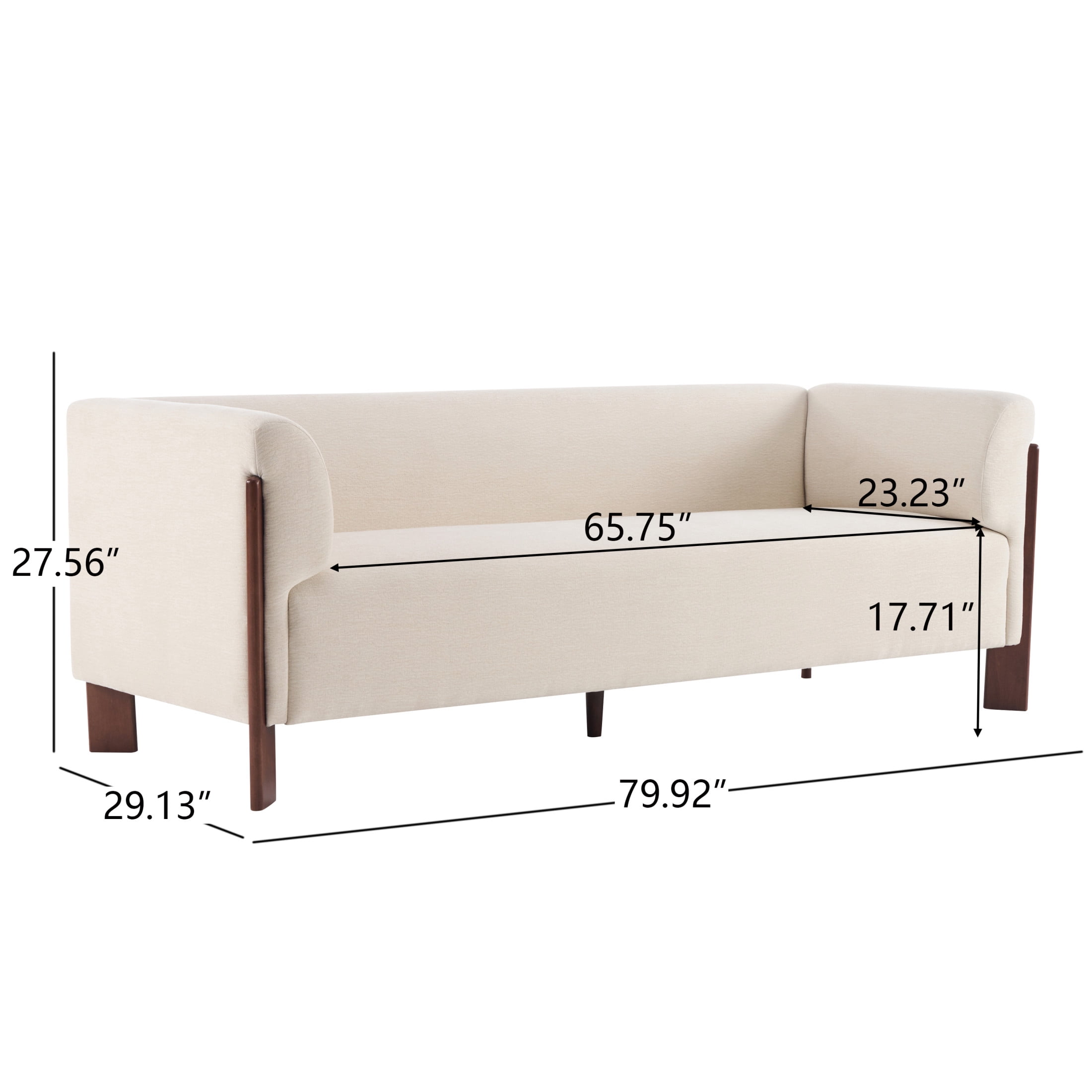 Christopher Knight Home 80" Modern Upholstered Sofa, 3 Seats Tuxedo Arms with Wood Leg, Linen