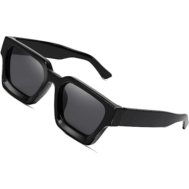 2 gafas de sol rectangulares gruesas y gruesas para mujer y hombre, modernas, cuadradas, estrechas, negras, con marco de carey, de los años 90