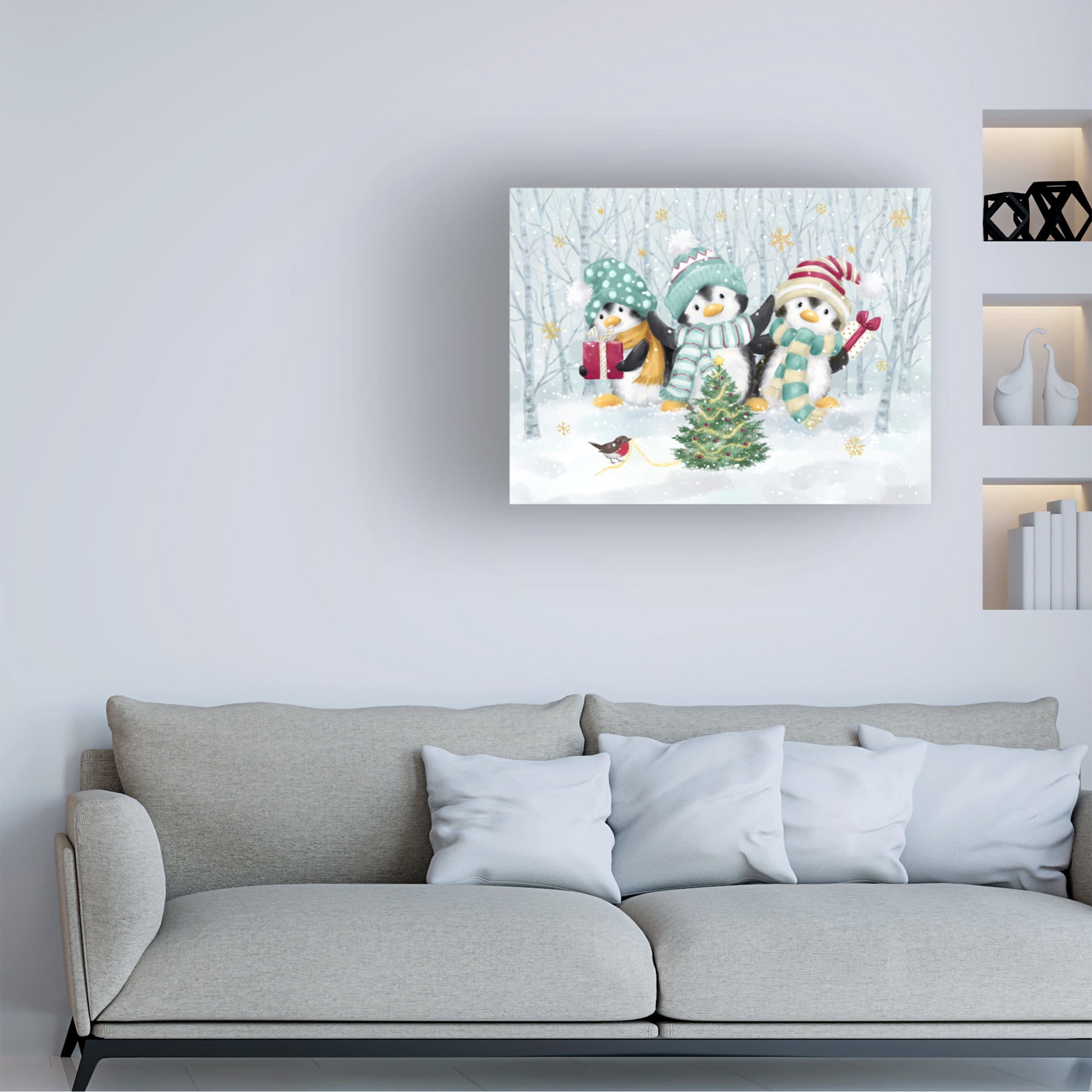 Canvas Wall Art - MAKIKO 'Christmas Penguins' Wall Art for Living Room, Bedroom, or Office Décor by Trademark Fine Art - 19 x 14 Inches
