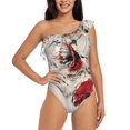 thumbnail image 2 of Picia Floral Leopard Butterflies Pattern Women's One Piece Swimsuits,One Shoulder Swimwear Asymmetric ,Ruffle Monokinis Bathing Suits,High Waisted Flattering Bathing Suits-X-Large, 2 of 8