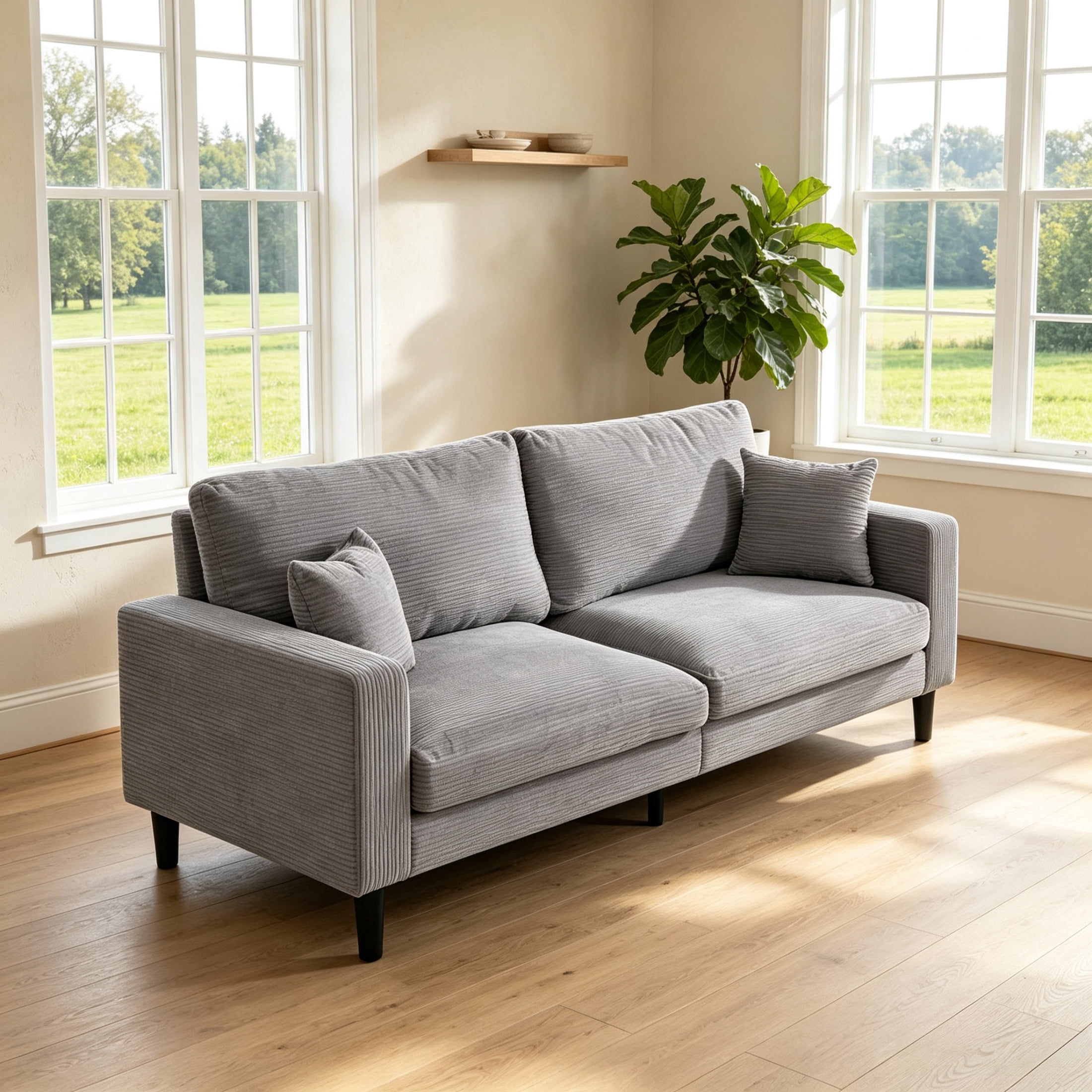 Anpport Corduroy Sofa, 74.8" Deepseat Loveseat for Living Room, Gray