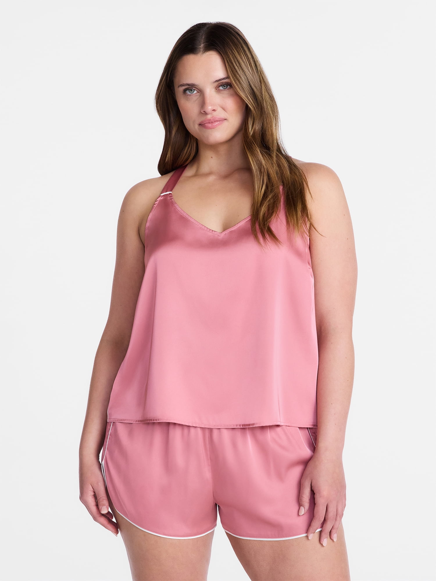 Joyspun Women’s Stretch Satin Cami and Shorts Pajama Set, 2-Piece, Sizes XS-3X