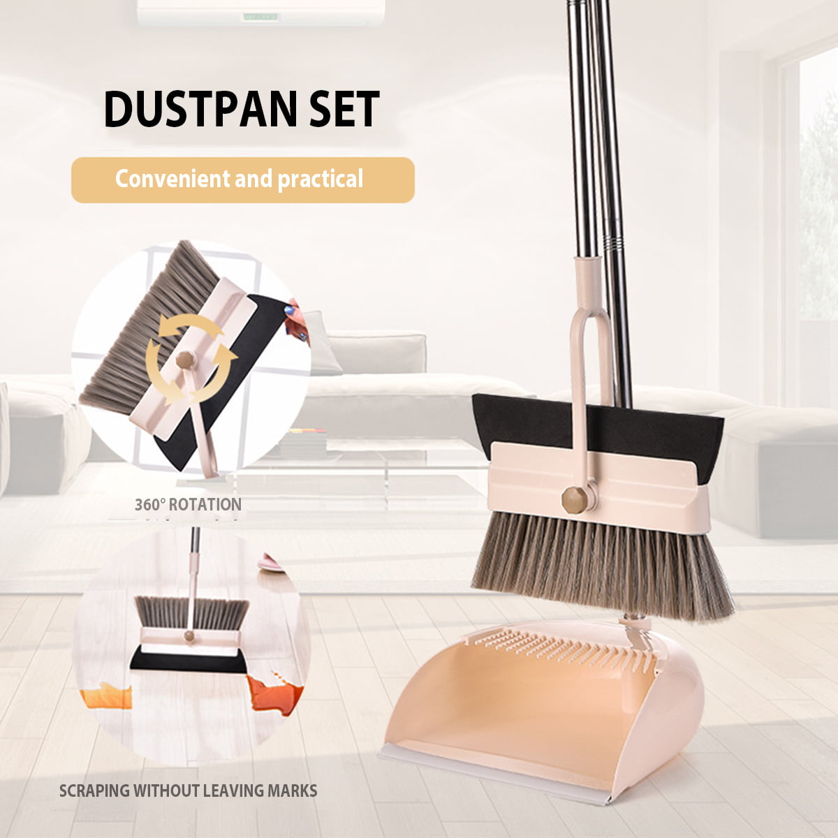 Pet Hair Cleaning Broom and Dustpan Set with Long Extendable Handle-Wisp Holder