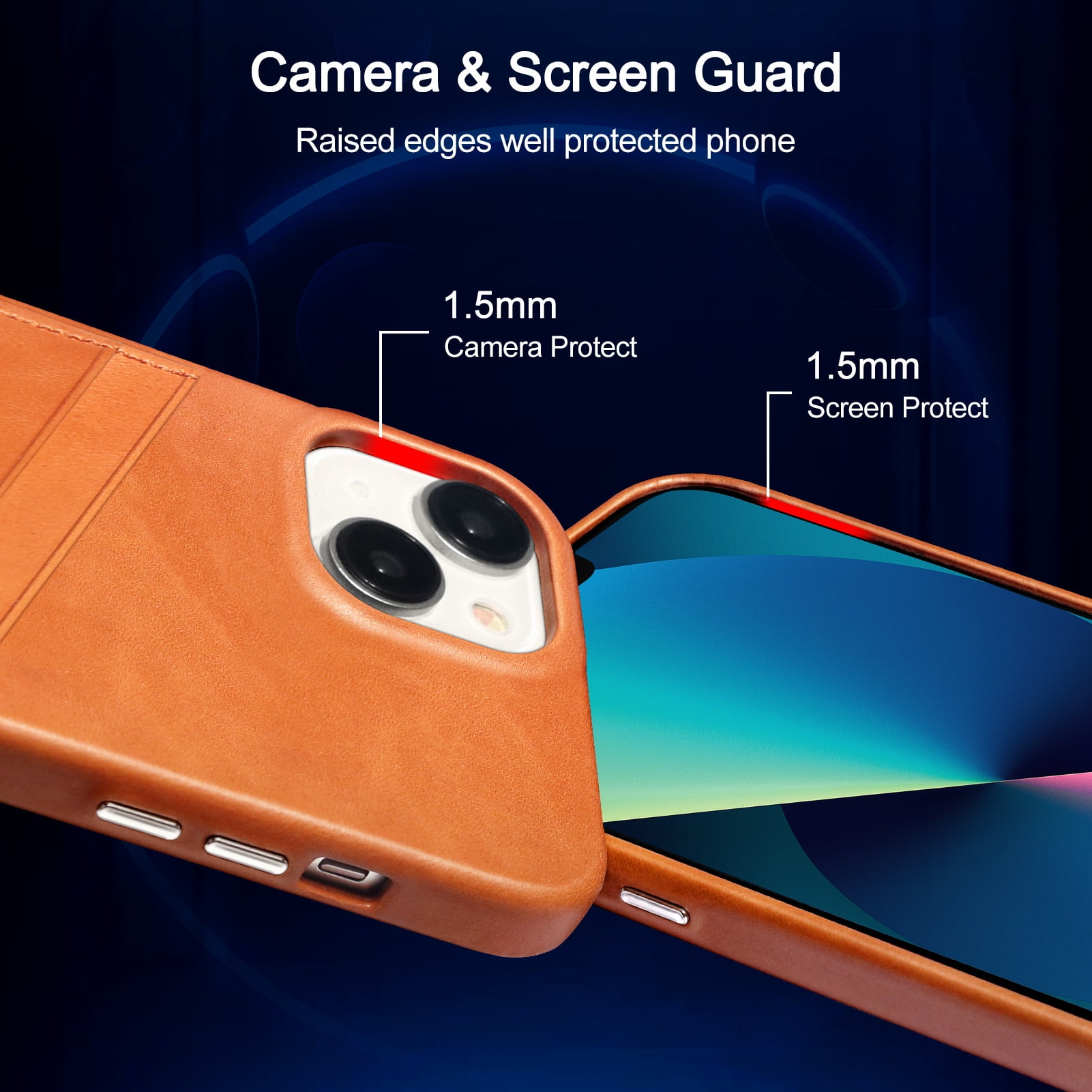 Luckycoin Handmade Genuine Leather Case for iPhone 13 6.1-Inch,Anti Slip Ultra-Thin Cover, Vintage Top Grain Leather,Card Holder for Apple iPhone 13 Case
