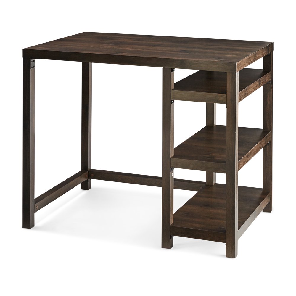 Mainstays 3Shelf Standing Computer Desk, Dark Chestnut