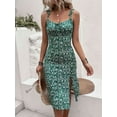 thumbnail image 2 of Women'S Summer Split Thigh Spaghetti Strap Midi Floral Dress Green M, 2 of 6