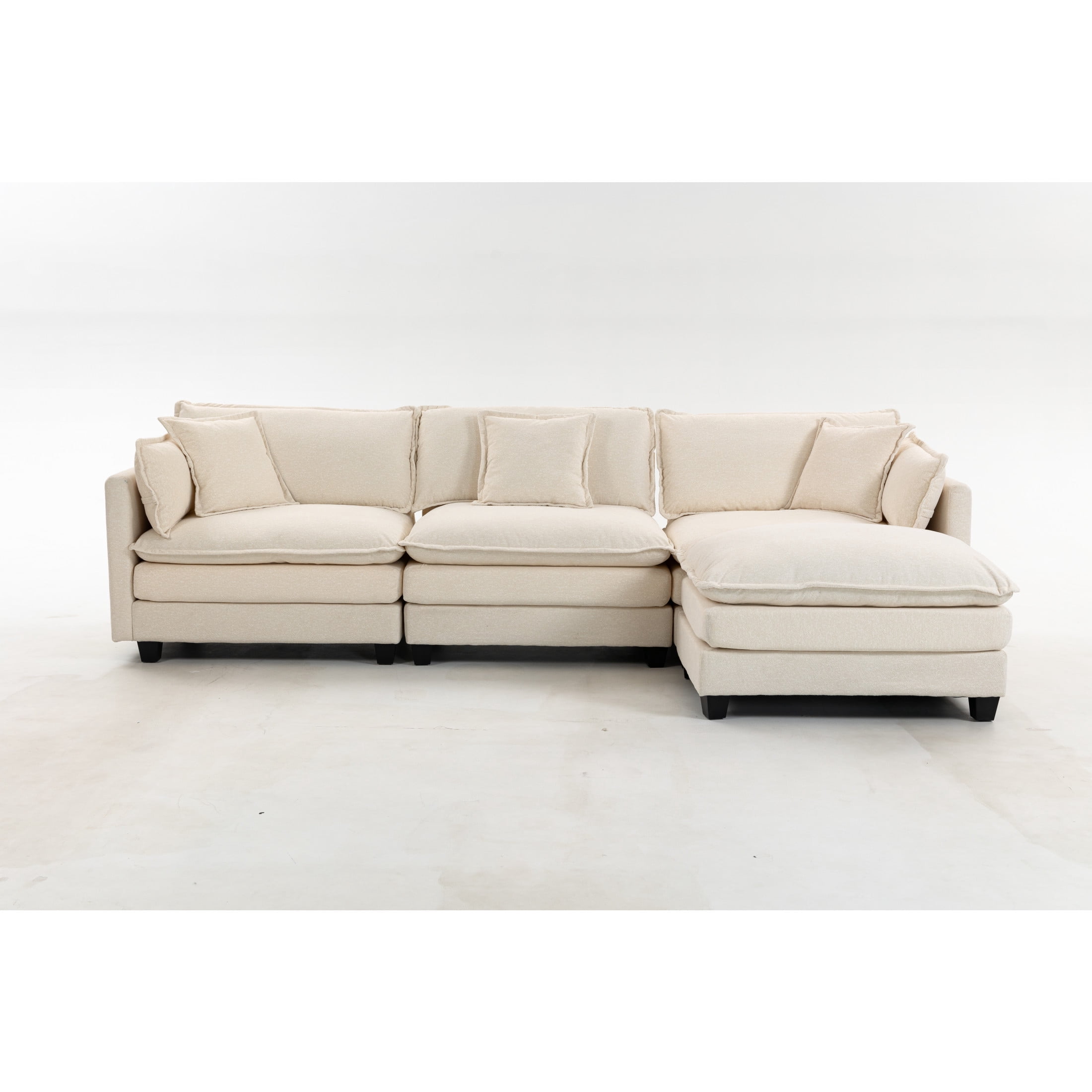 GDF Studio Udolf 113.77" Modern 3-Seat Modular Sectional Sofa with Ottoman and Pillows, Chaise Lounge for Living Room, Beige