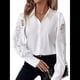 thumbnail image 1 of Blusas de Encaje con Botones y Solapas Huecas para Mujer, de Color Liso. XL, 1 of 9