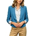 thumbnail image 6 of Business Casual Short Jacket For Women, 3/4 Sleeve Lapel Open Front Blazer With Pockets, Solid Color Cropped Suit Jacket, Professional Work Office Top Blue L, 6 of 8