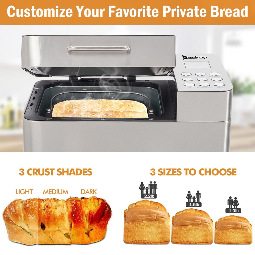 3 Loaf Sizes, 3 Crust Colors, 15-Hour Delay Timer, 1-Hour Keep Warm, Gluten Free Setting Digital Bread Machine with Ingredients Dispenser Homeleader Bread Maker Programmable Machine for Home Use 
