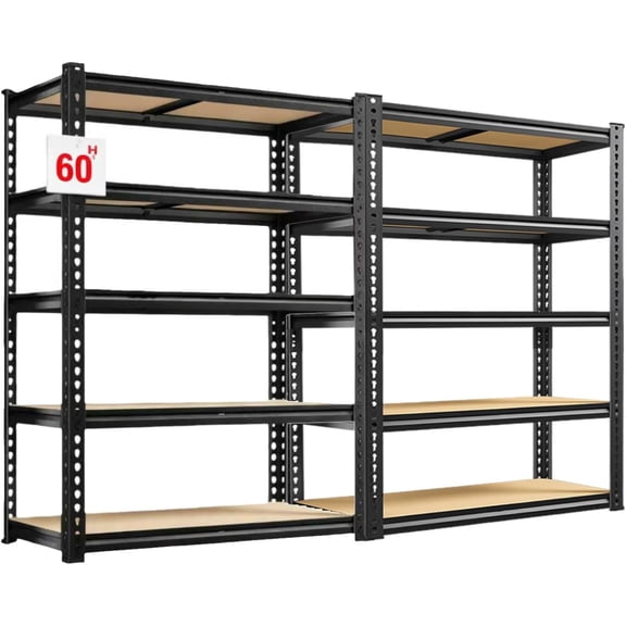 Heavy Duty Garage Shelving,5-Tier Metal Storage Shelves,2400LBS Shelving Unit,Adjustable Shelving Rack, Standing Shelf Units for Garage Storage Warehouse,28''×12''×60'',2 Pack