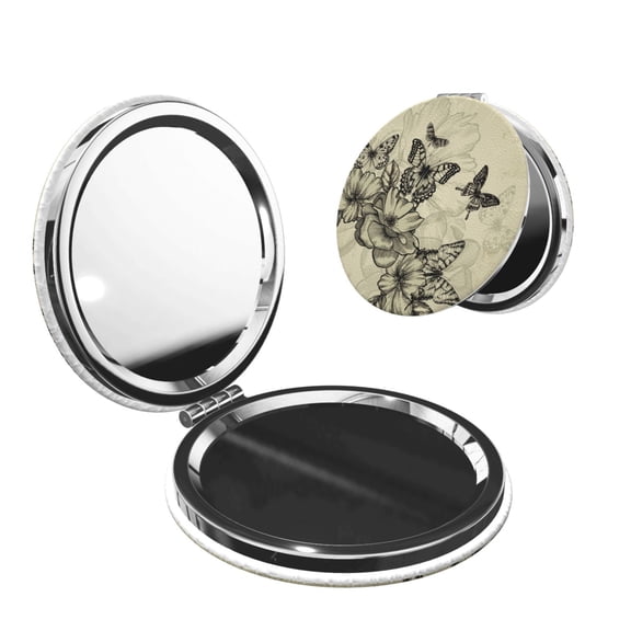 Kdxio Vintage Floral Pocket Mirror, 1X/2X Travel Makeup Mirror 2-Sided Folding Small Mirror Portable Double-Sided Magnifying Cosmetic Mirror for Gift-Round Shape