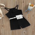 thumbnail image 4 of Toddler Baby Girls Summer Romper Solid Color Ribbed Sleeveless Sling Shorts Jumpsuit with Belt Bag Black 18-24 Months, 4 of 7