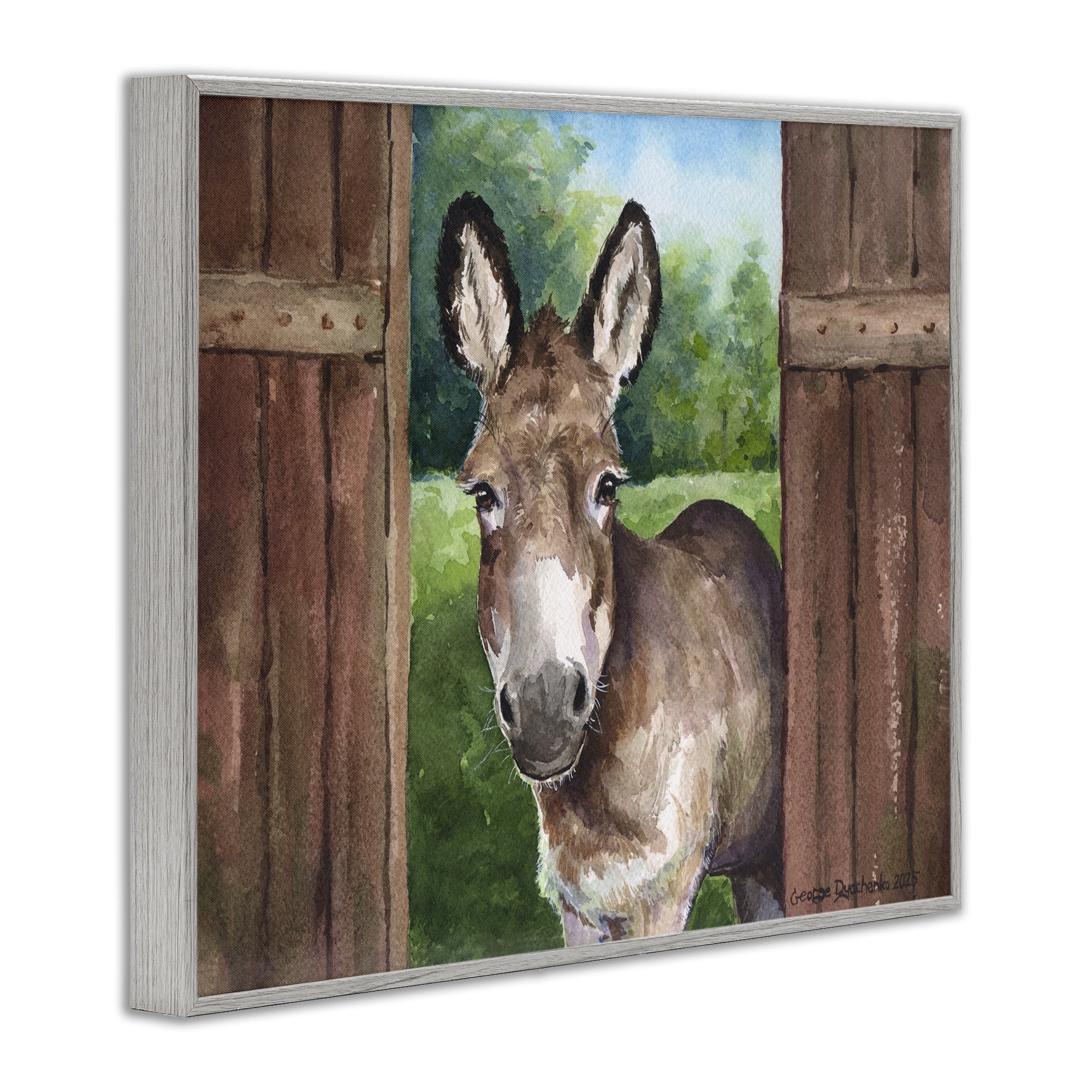 Stupell Industries Donkey in Wooden Gate Gray Framed Giclee Art, design by George Dyachenko