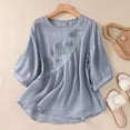 thumbnail image 3 of Business Casual Tops for Women 3/4 Sleeve Cotton Linen Shirts For 2025 Summer Retro Embroidered Tops Casual Trendy Vacation Blouse Cute Summer Tops1 PC, 3 of 4