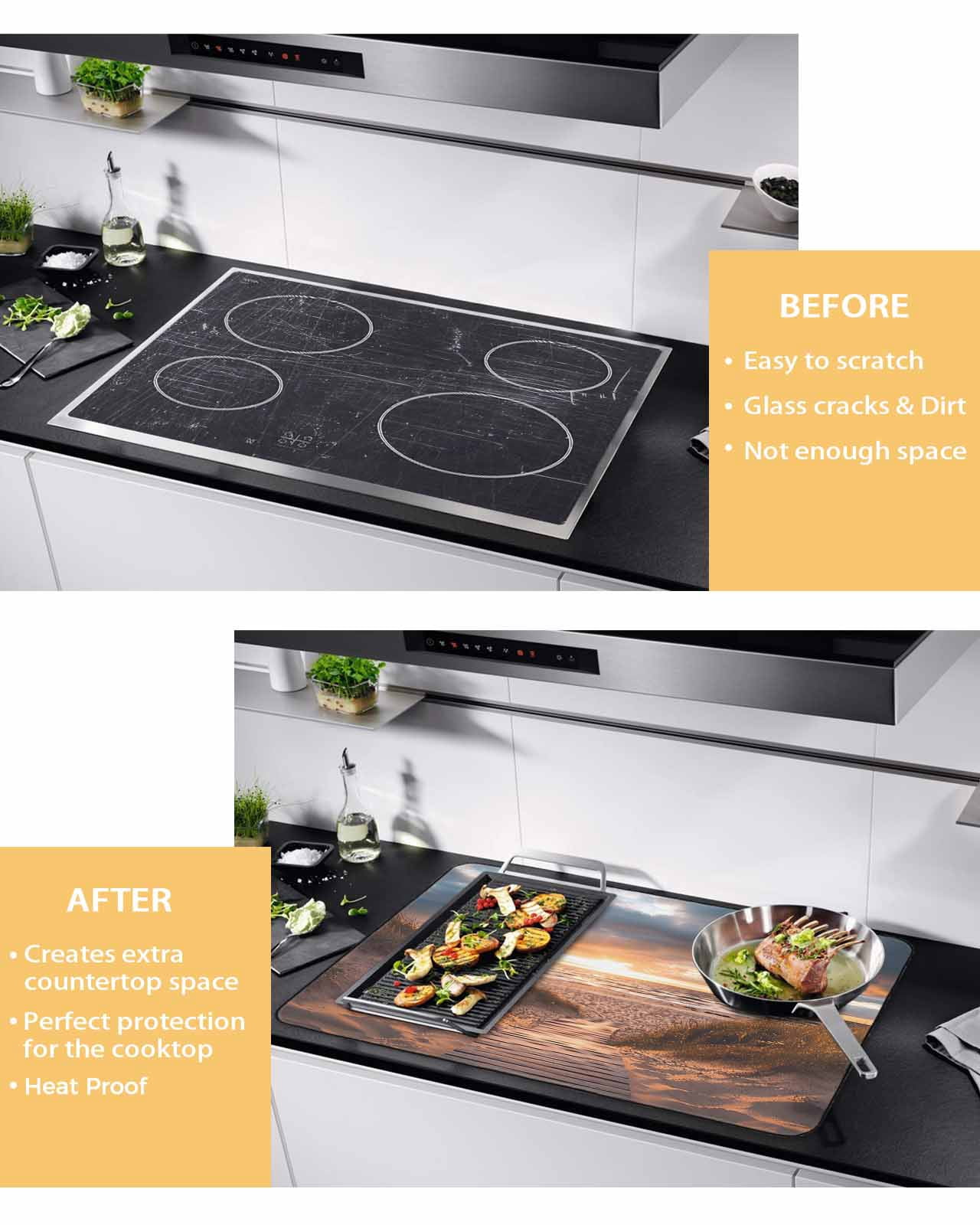nqOlkjepod Large Induction Cooktop Protector Mat 24"x21", Summer Beach Stove Top Covers for Electric Stove, Modern Art Nautical Sea Decorative Stove Burner Cover Mats, Glass Top Stove Cover