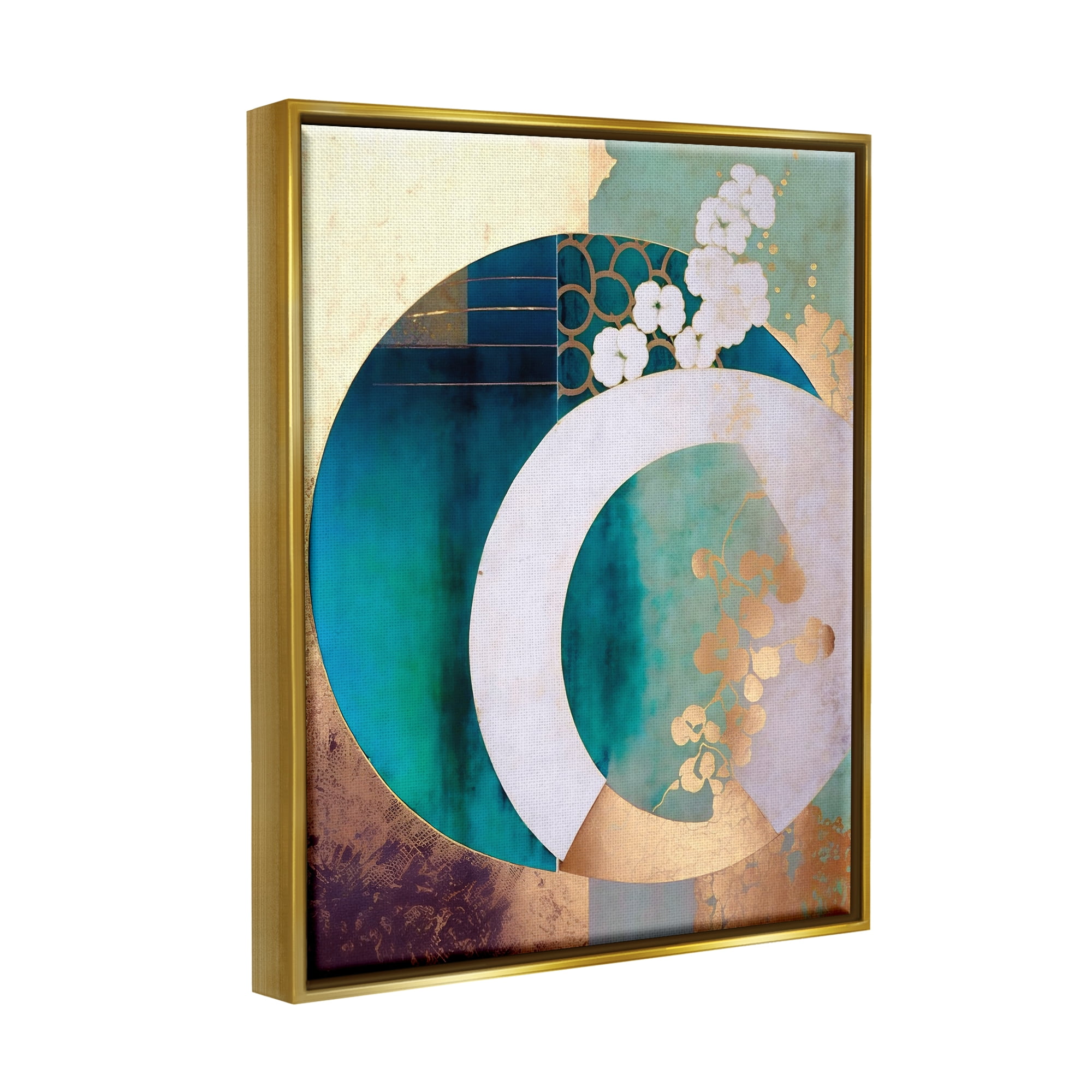Stupell Industries Asian Moon Abstraction Abstract Painting Gold Floater Framed Canvas Art Print Wall Art, 25 x 31