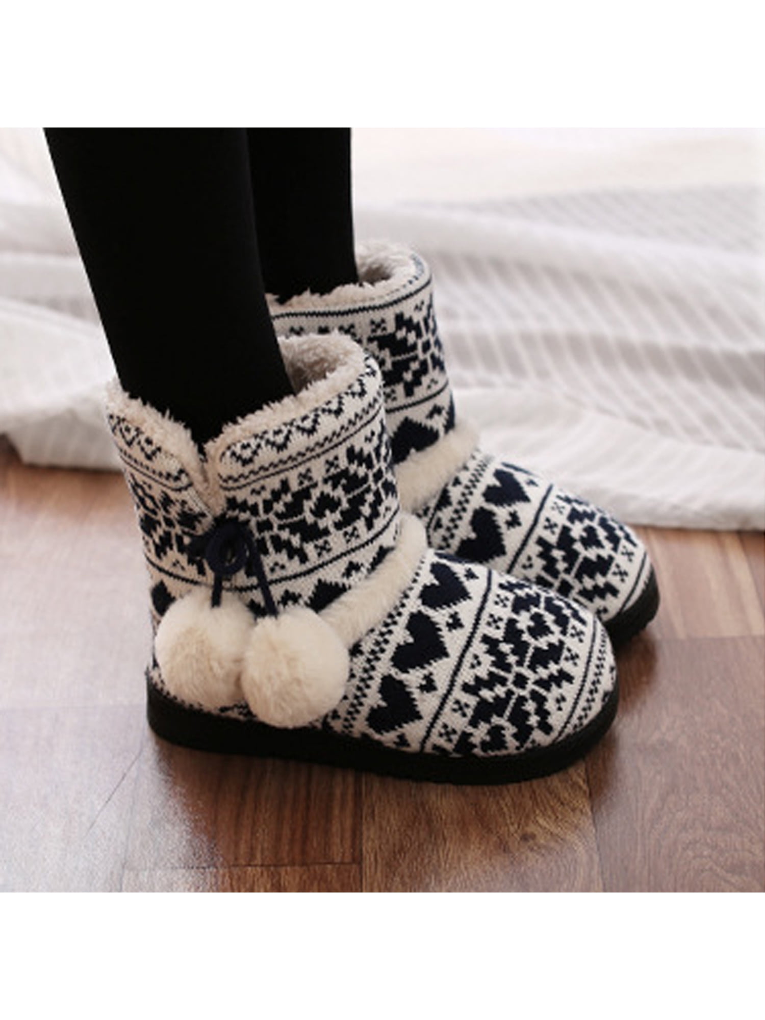 Ladies Slipper Boots Suede Fur Lined Winter Warm Thermal Ankle Bootie Shoes 